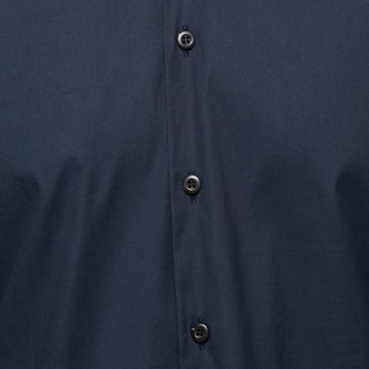 Pre Owned Prada Navy Blue Stretch Cotton Button Front Shirt L