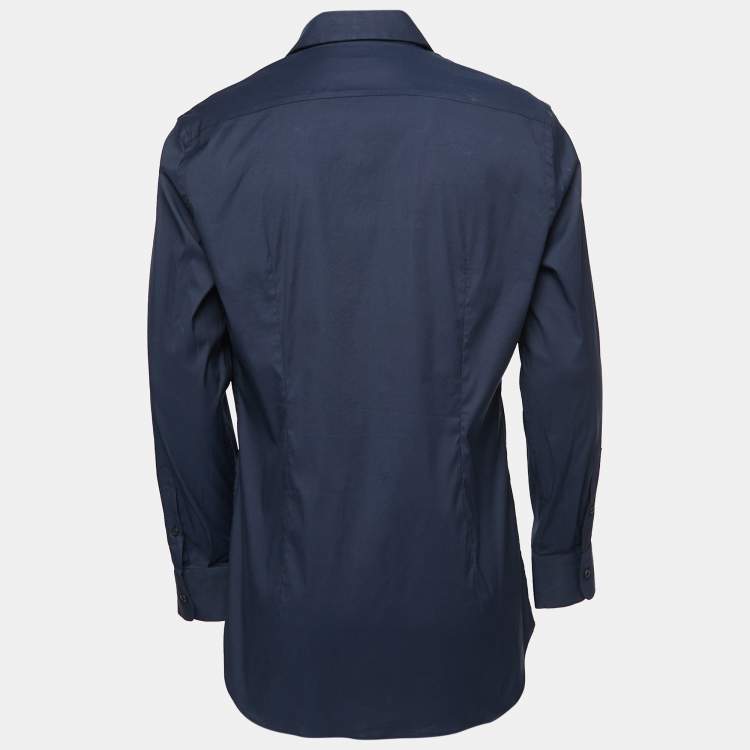 Pre Owned Prada Navy Blue Stretch Cotton Button Front Shirt L