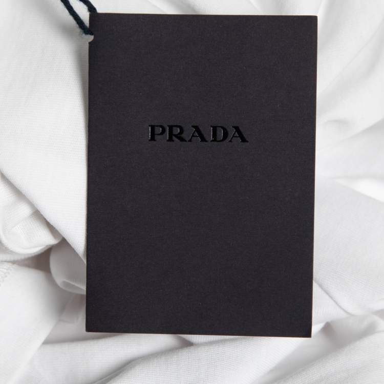Pre Owned Prada White Cotton Logo Printed & Embroidered Crew Neck T-Shirt XL