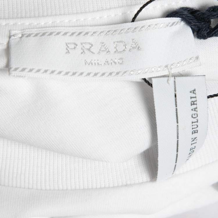 Pre Owned Prada White Cotton Logo Printed & Embroidered Crew Neck T-Shirt XL