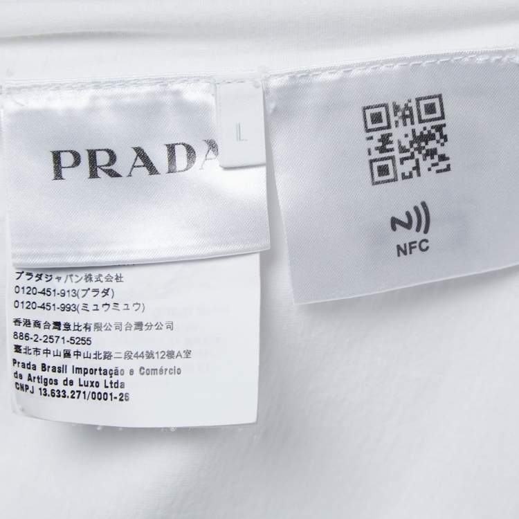 Pre Owned Prada White Anchor Print Cotton Crew Neck T-Shirt L