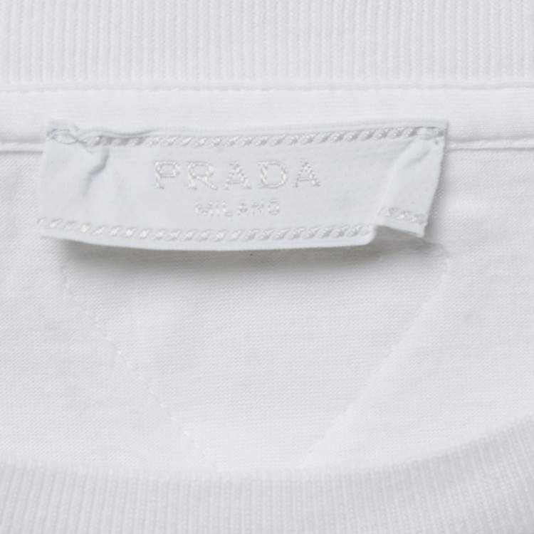 Pre Owned Prada White Anchor Print Cotton Crew Neck T-Shirt L