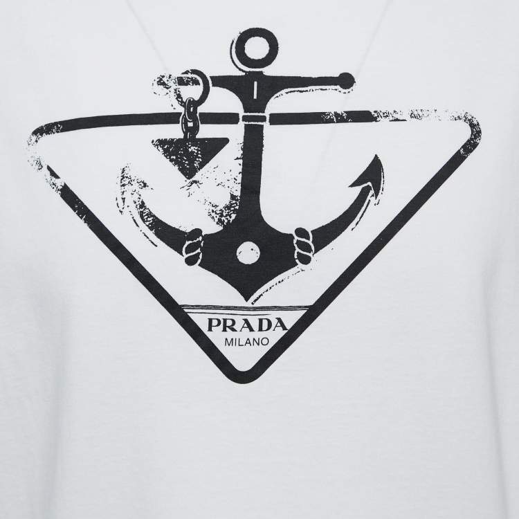 Pre Owned Prada White Anchor Print Cotton Crew Neck T-Shirt L