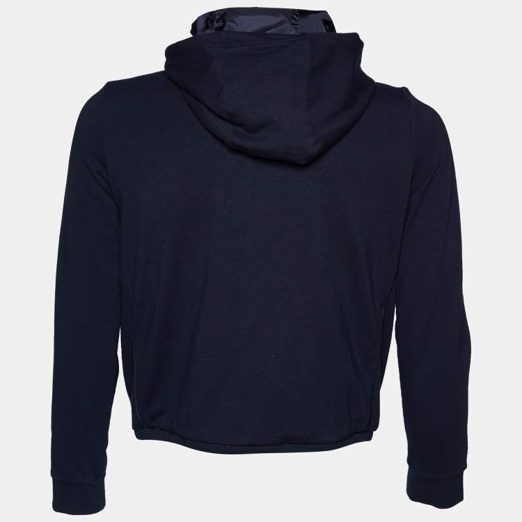 Pre Owned Prada Navy Blue Cotton Knit Hooded Jacket XL