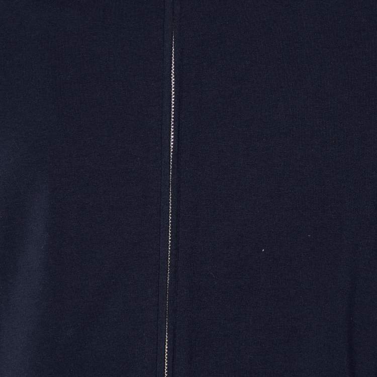 Pre Owned Prada Navy Blue Cotton Knit Hooded Jacket XL