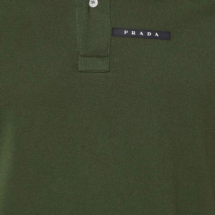 Pre Owned Prada Green Cotton Knit Polo T-Shirt M