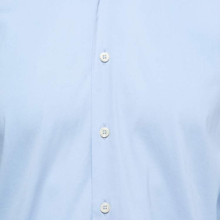 Pre Owned Prada Blue Stretch Cotton Button Front Full Sleeve Shirt L