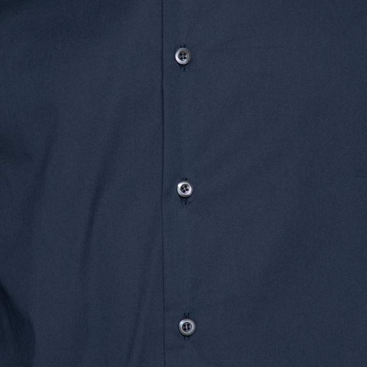 Pre Owned Prada Navy Blue Stretch Cotton Button Front Shirt M