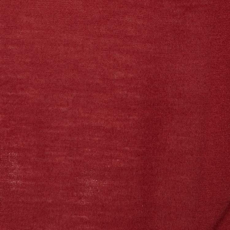 Pre Owned Prada Burgundy Wool Knit Mock Neck Short Sleeve Sweater S