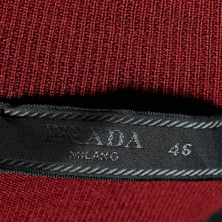 Pre Owned Prada Burgundy Wool Knit Mock Neck Short Sleeve Sweater S