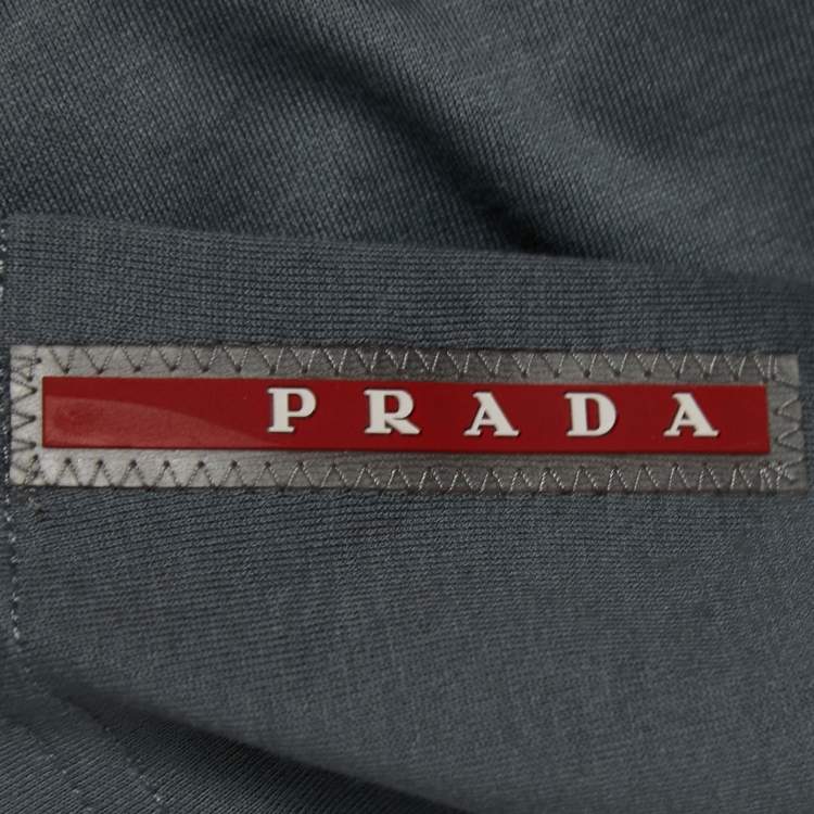 Pre Owned Prada Grey Cotton Contrast Collar Polo T-Shirt L