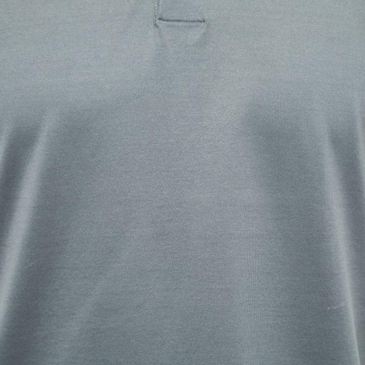 Pre Owned Prada Grey Cotton Contrast Collar Polo T-Shirt L