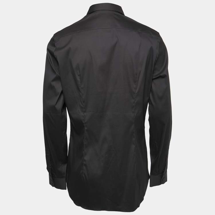 Pre Owned Prada Black Grey Cotton Button Front Full Sleeve Shirt XL