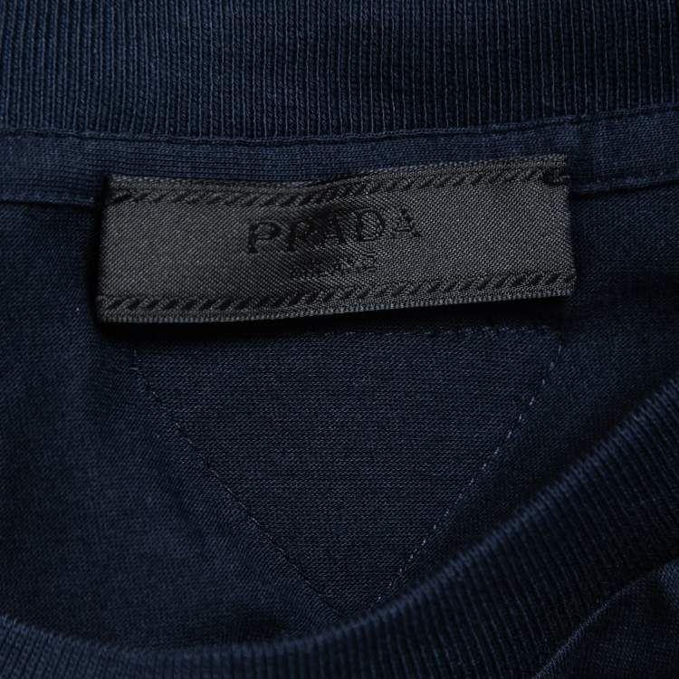Pre Owned Prada Navy Blue Cotton Crewneck T-Shirt S
