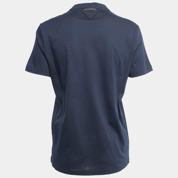 Pre Owned Prada Navy Blue Cotton Crewneck T-Shirt S
