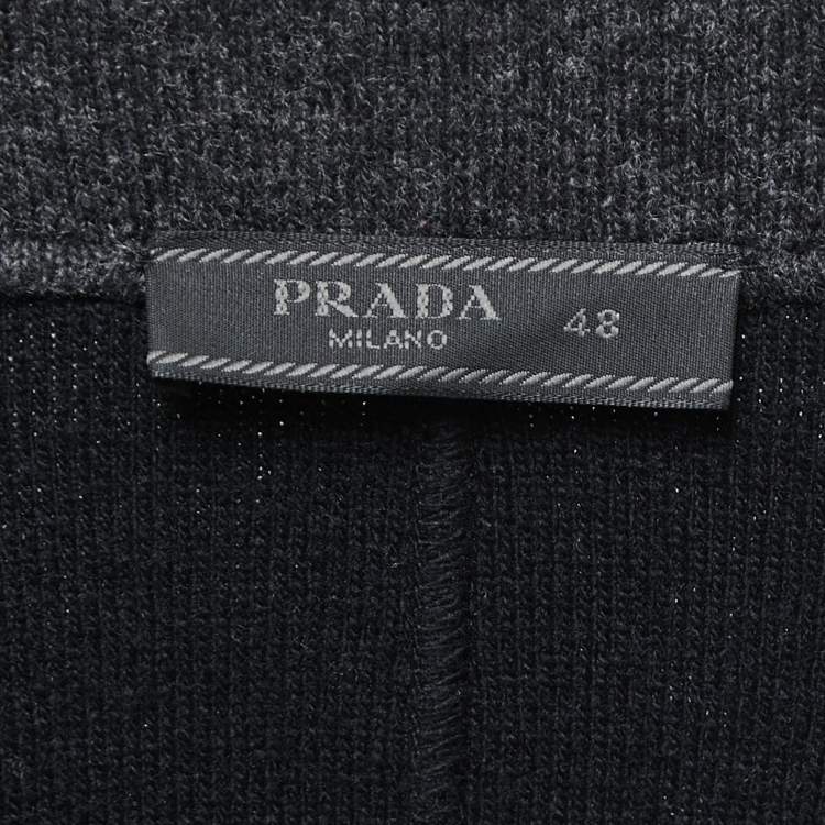 Pre Owned Prada Grey Wool Knit Single Breasted Jacket M