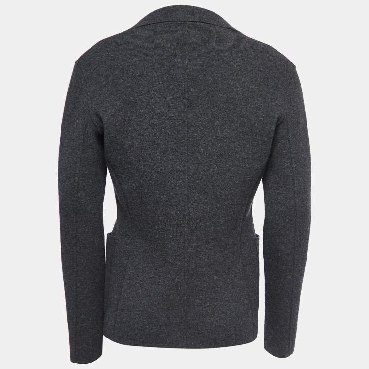 Pre Owned Prada Grey Wool Knit Single Breasted Jacket M
