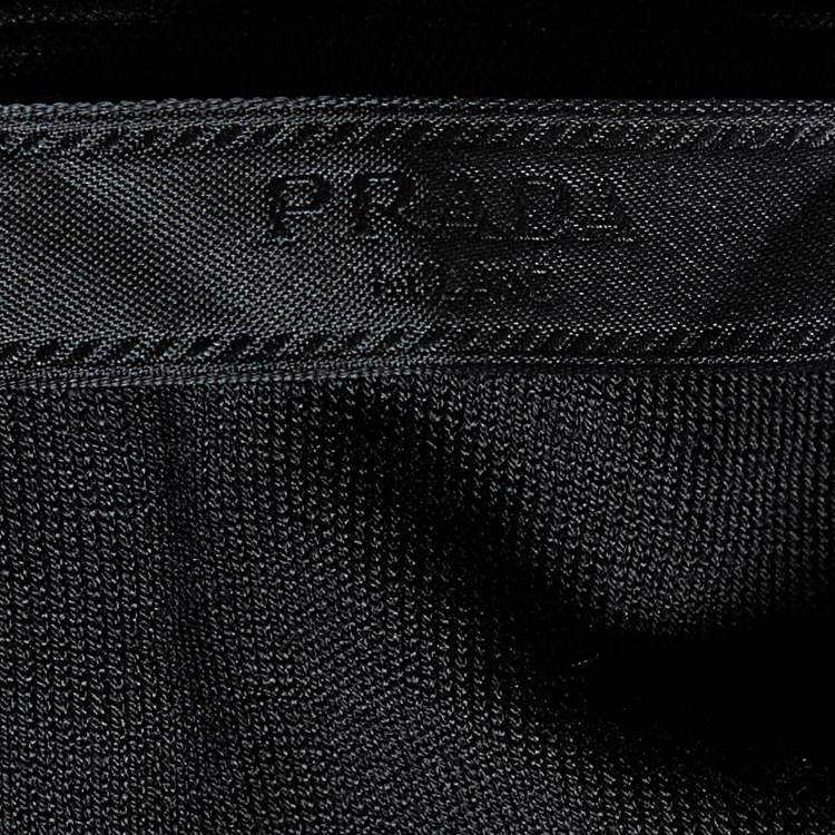 Pre Owned Prada Black Cotton Knit Velour Pattern T-Shirt XL