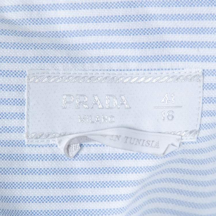 Pre Owned Prada Blue Striped Cotton Button Down Full Sleeve Shirt L