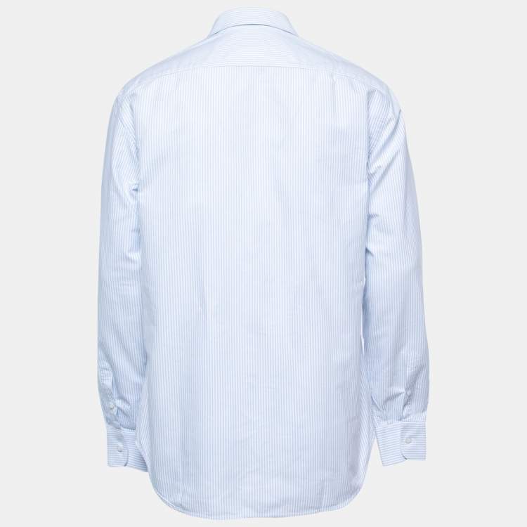 Pre Owned Prada Blue Striped Cotton Button Down Full Sleeve Shirt L