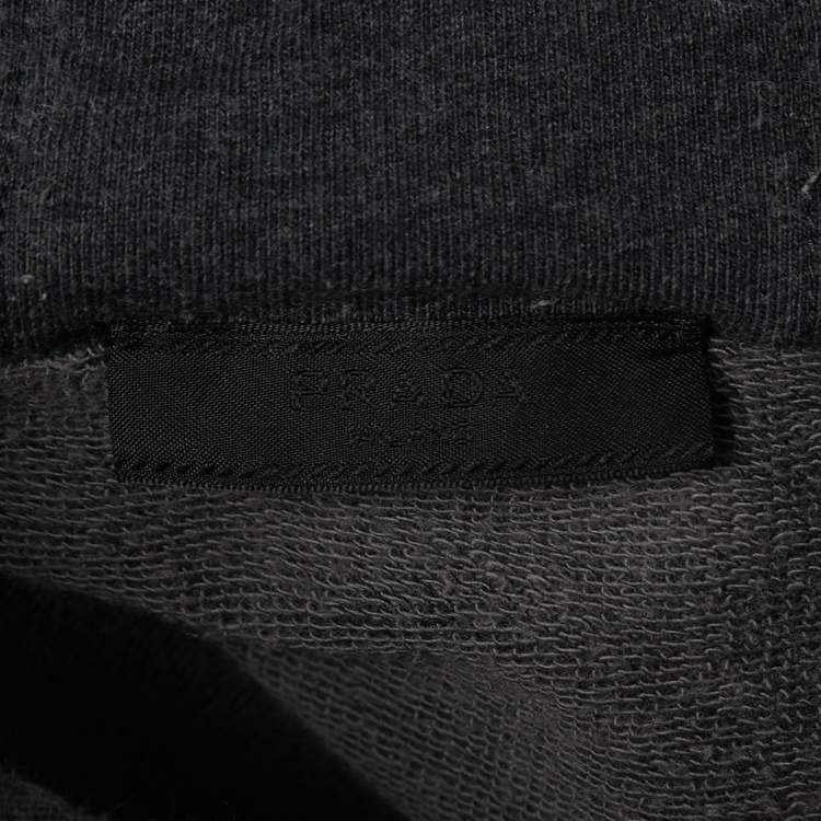 Pre Owned Prada Dark Grey Cotton Knit Zip Front Hooded Jacket M