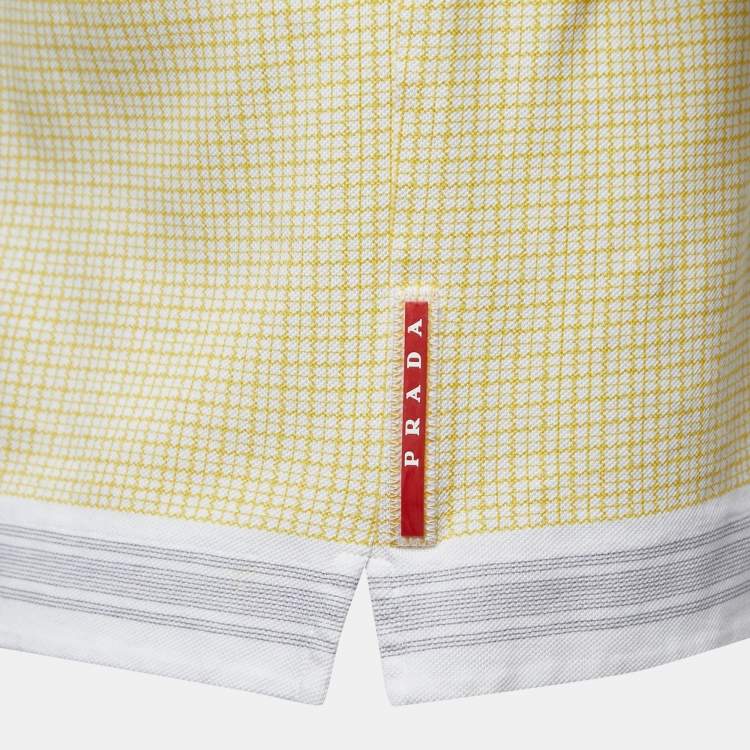 Pre Owned Prada Yellow Patterned Cotton Pique Polo T-Shirt M