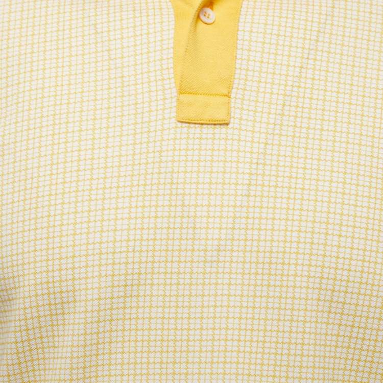 Pre Owned Prada Yellow Patterned Cotton Pique Polo T-Shirt M