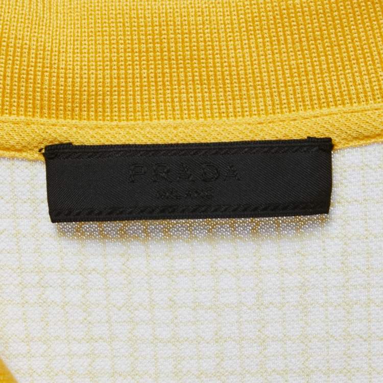Pre Owned Prada Yellow Patterned Cotton Pique Polo T-Shirt M