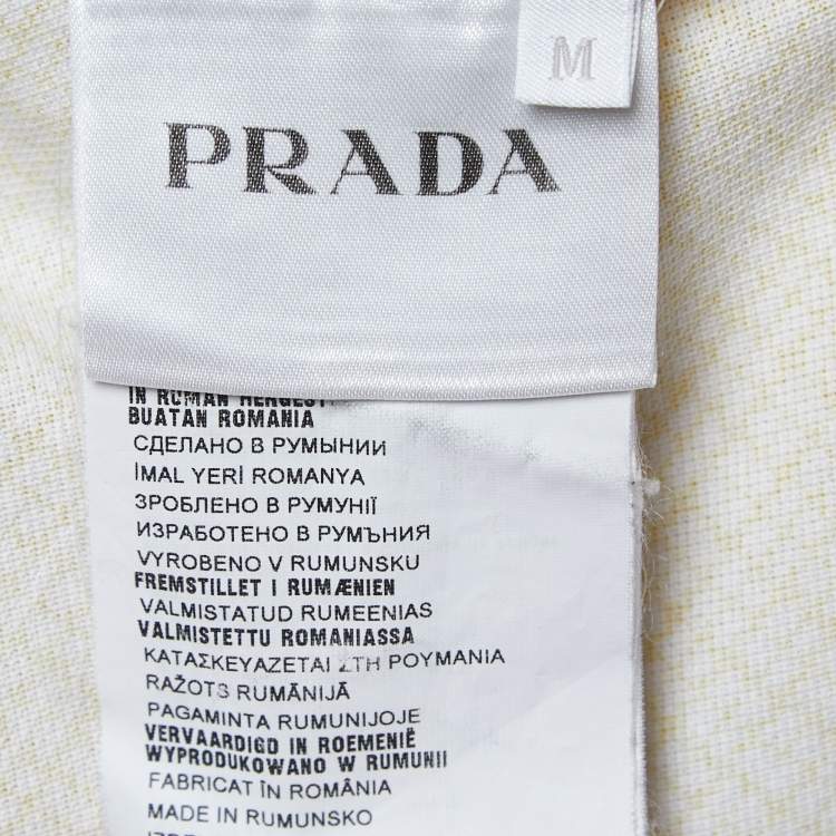 Pre Owned Prada Yellow Patterned Cotton Pique Polo T-Shirt M