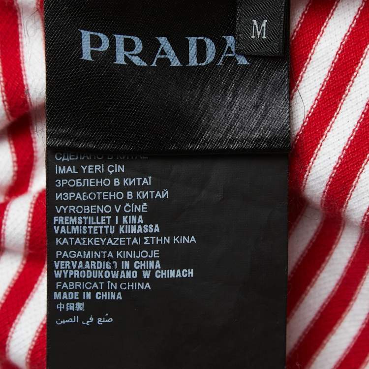 Pre Owned Prada Red Striped Cotton Pique Polo T-Shirt M