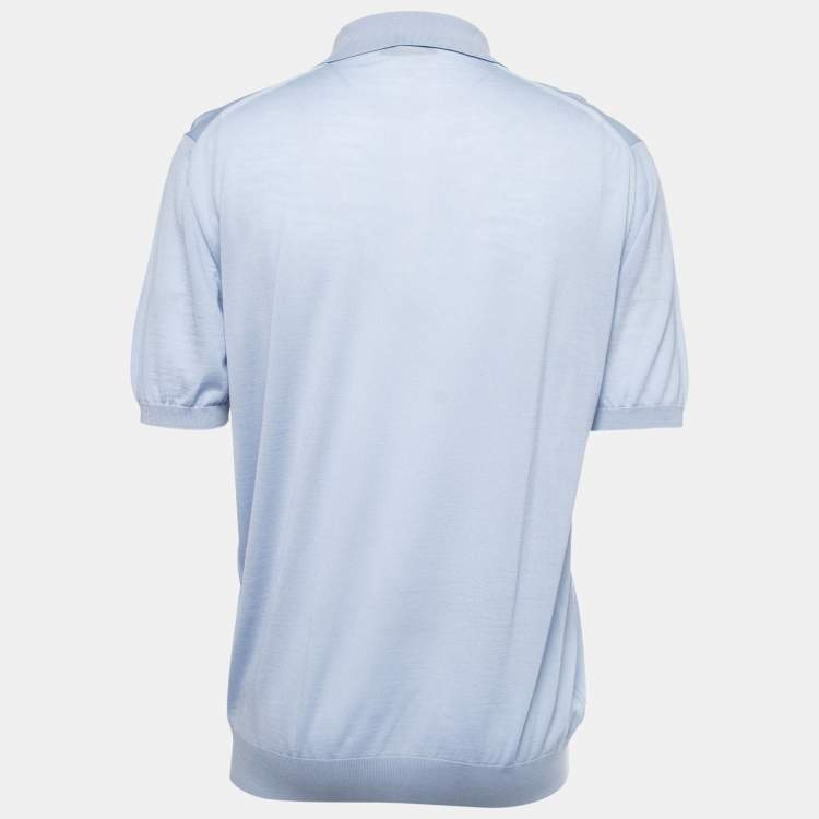 Pre Owned Prada Blue Wool Knit Logo Embroidered Polo T-Shirt XXL