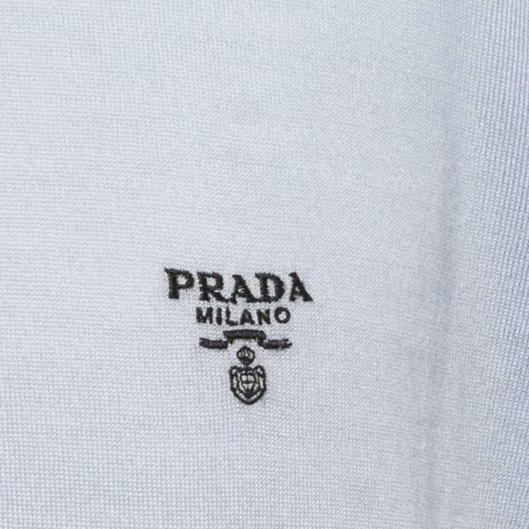 Pre Owned Prada Blue Wool Knit Logo Embroidered Polo T-Shirt XXL