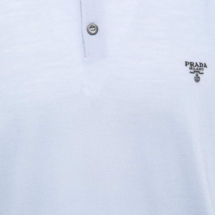 Pre Owned Prada Light Blue Wool Knit Polo T-Shirt 2XL