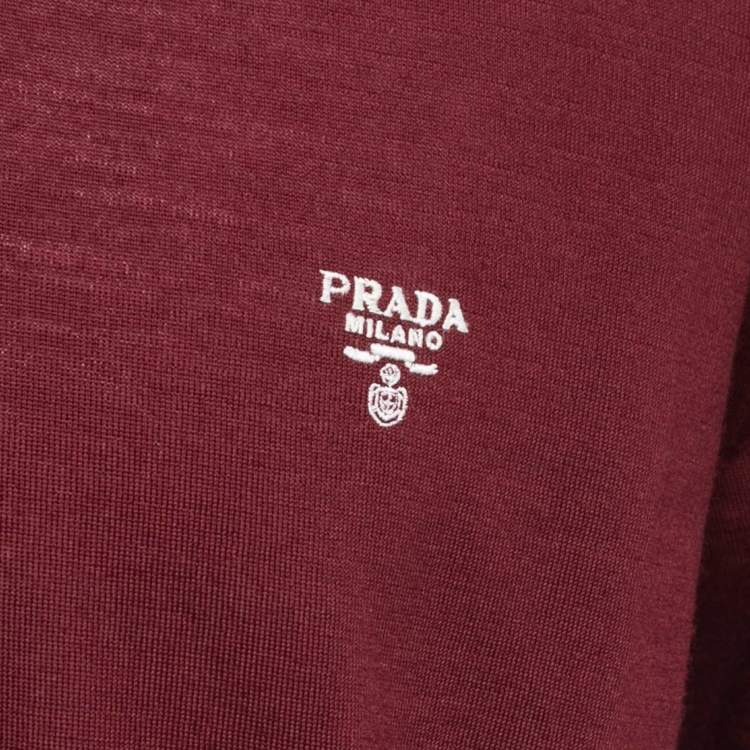 Pre Owned Prada Burgundy Wool Knit Polo T-Shirt 2XL