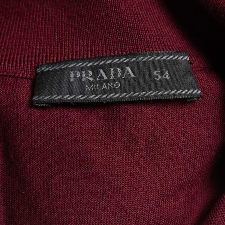Pre Owned Prada Burgundy Wool Knit Polo T-Shirt 2XL
