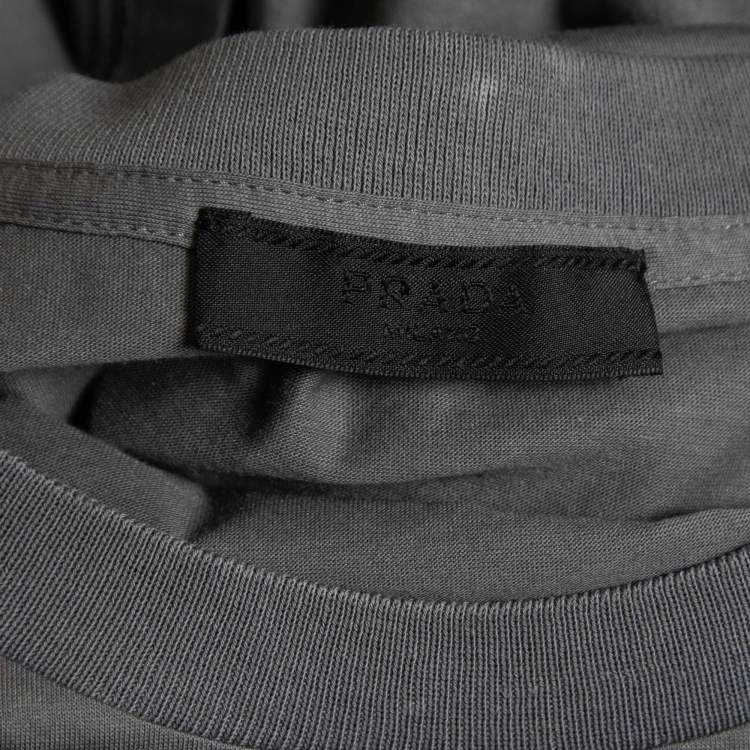 Pre Owned Prada Grey Cotton Pocket Logo Detail Crew Neck Half Sleeve T-Shirt 3XL
