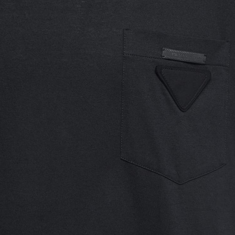 Pre Owned Prada Black Cotton Logo Pocket Detail Crew Neck Half Sleeve T-Shirt 3XL