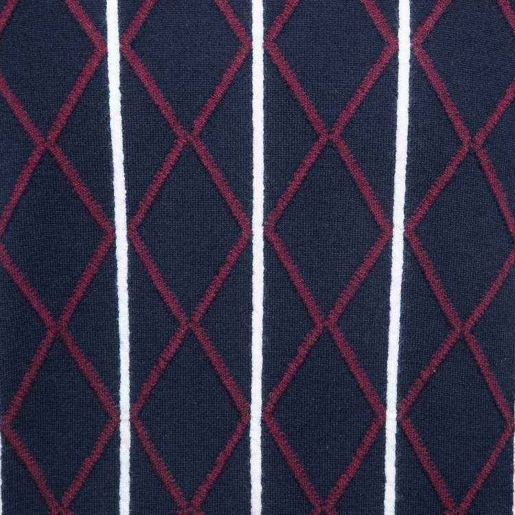 Pre Owned Prada Navy Blue Patterned Wool Crew Neck Pullover XXL