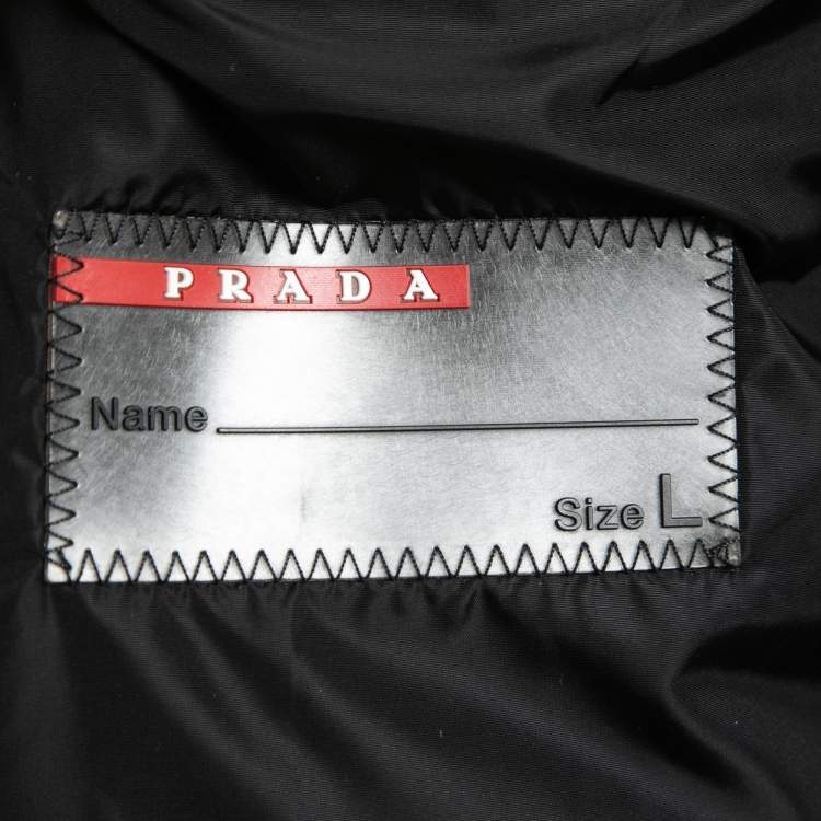 Pre Owned Prada Black Nylon Zip Front Hooded Jacket L
