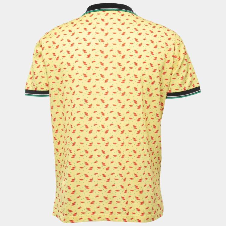 Pre Owned Prada Yellow All-Over Watermelon Print Cotton Pique Polo T-Shirt L