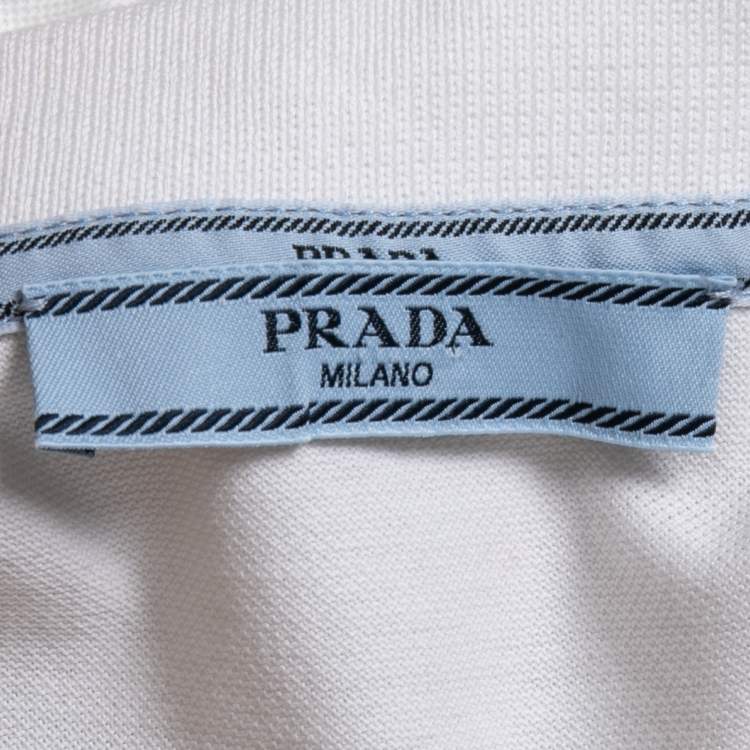 مملوكة مسبقًا Prada White Logo Embroidered Cotton Pique Polo T-Shirt L
