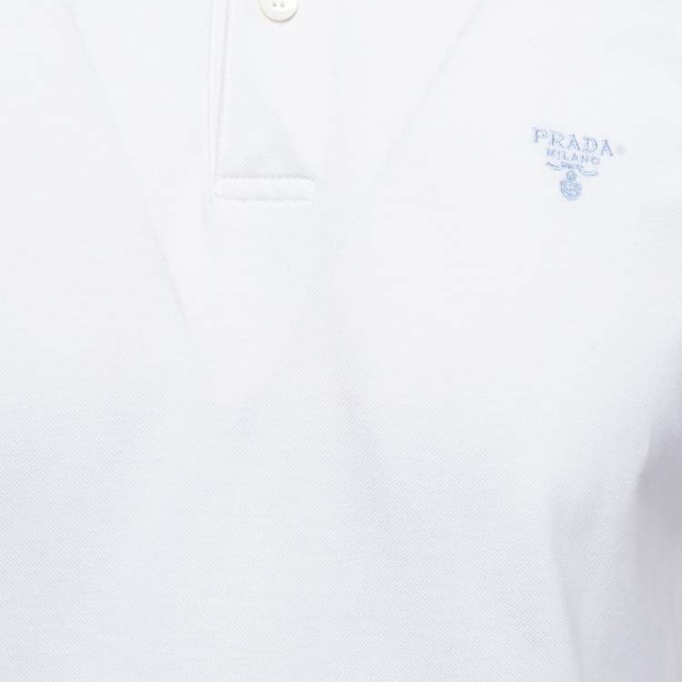 مملوكة مسبقًا Prada White Logo Embroidered Cotton Pique Polo T-Shirt L
