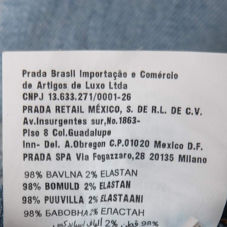 Pre Owned Prada Blue Washed & Ripped Denim Tight Fit Jeans M Waist 30"