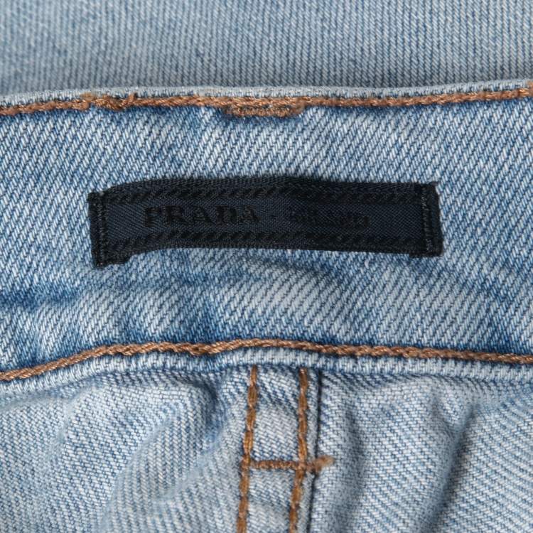 Pre Owned Prada Blue Washed & Ripped Denim Tight Fit Jeans M Waist 30"