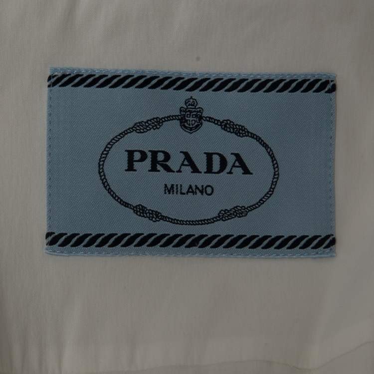 Pre Owned Prada White Stretch Cotton Zip-Up Short Sleeve Shirt L