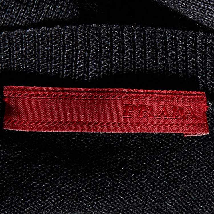 مملوكة مسبقًا Prada Black Wool Knit V-Neck Sweater L