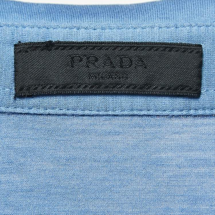 Pre Owned Prada Blue Cotton Logo Pocket Detailed Polo T-Shirt M