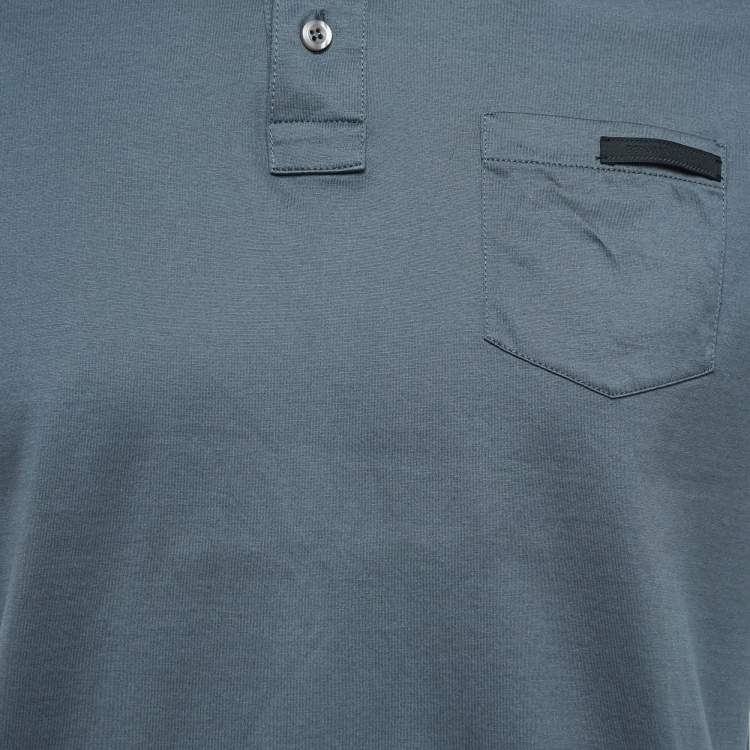 Pre Owned Prada Grey Cotton Logo Pocket Detailed Polo T-Shirt M