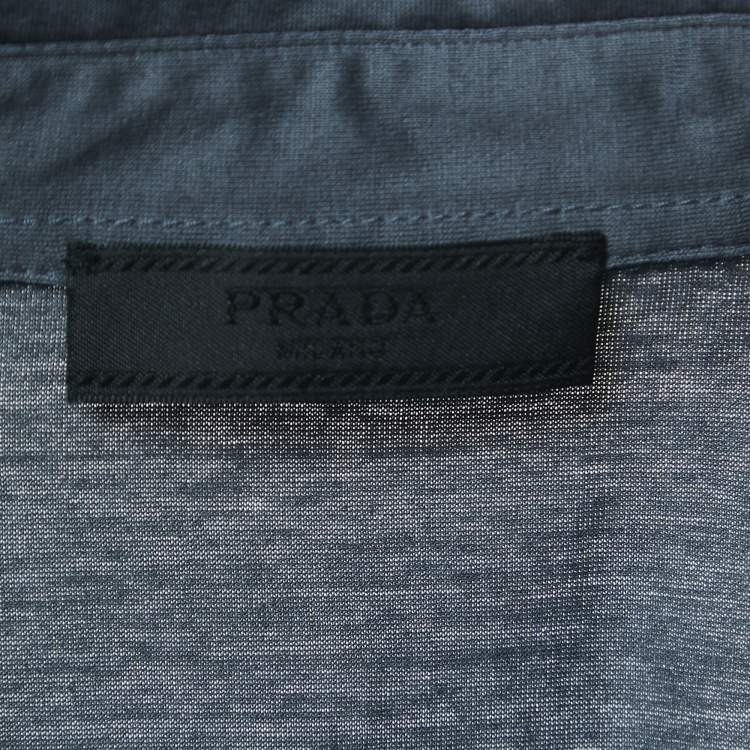Pre Owned Prada Grey Cotton Logo Pocket Detailed Polo T-Shirt M
