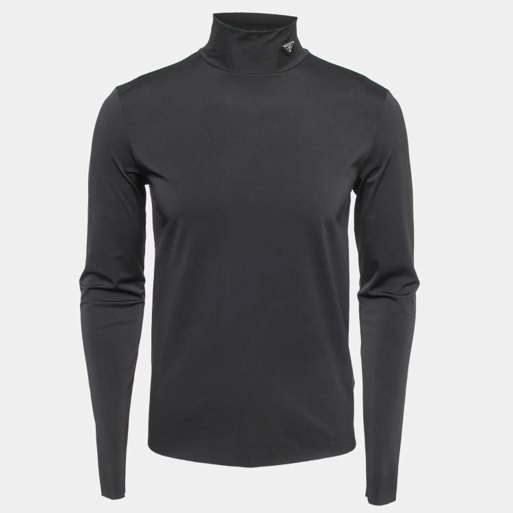 Pre Owned Prada Black Stretch Knit Turtle Neck Skinny Fit T-Shirt L